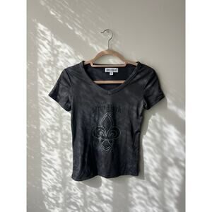 Urban Weekend Y2K Vintage Gray Embellished New York Graphic Baby Tee Size Small